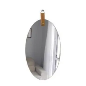 Espelho Oval Decorativo 45cm Com Pendurador Em Couro