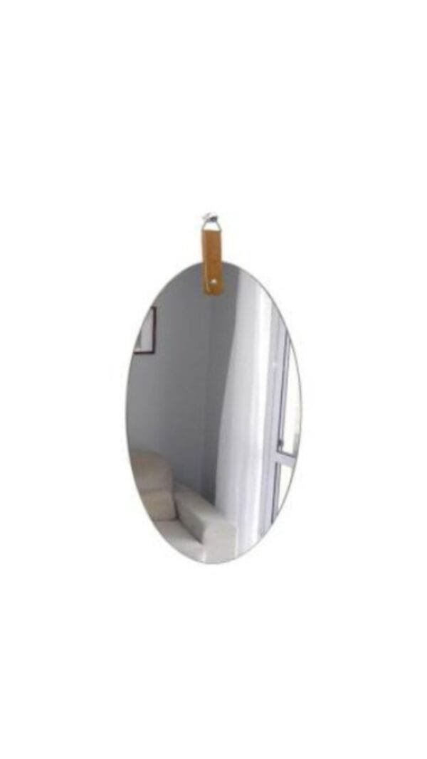 Espelho Oval Decorativo 45cm Com Pendurador Em Couro