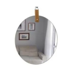 Espelho Redondo Decorativo 45cm Com Pendurador Em Couro
